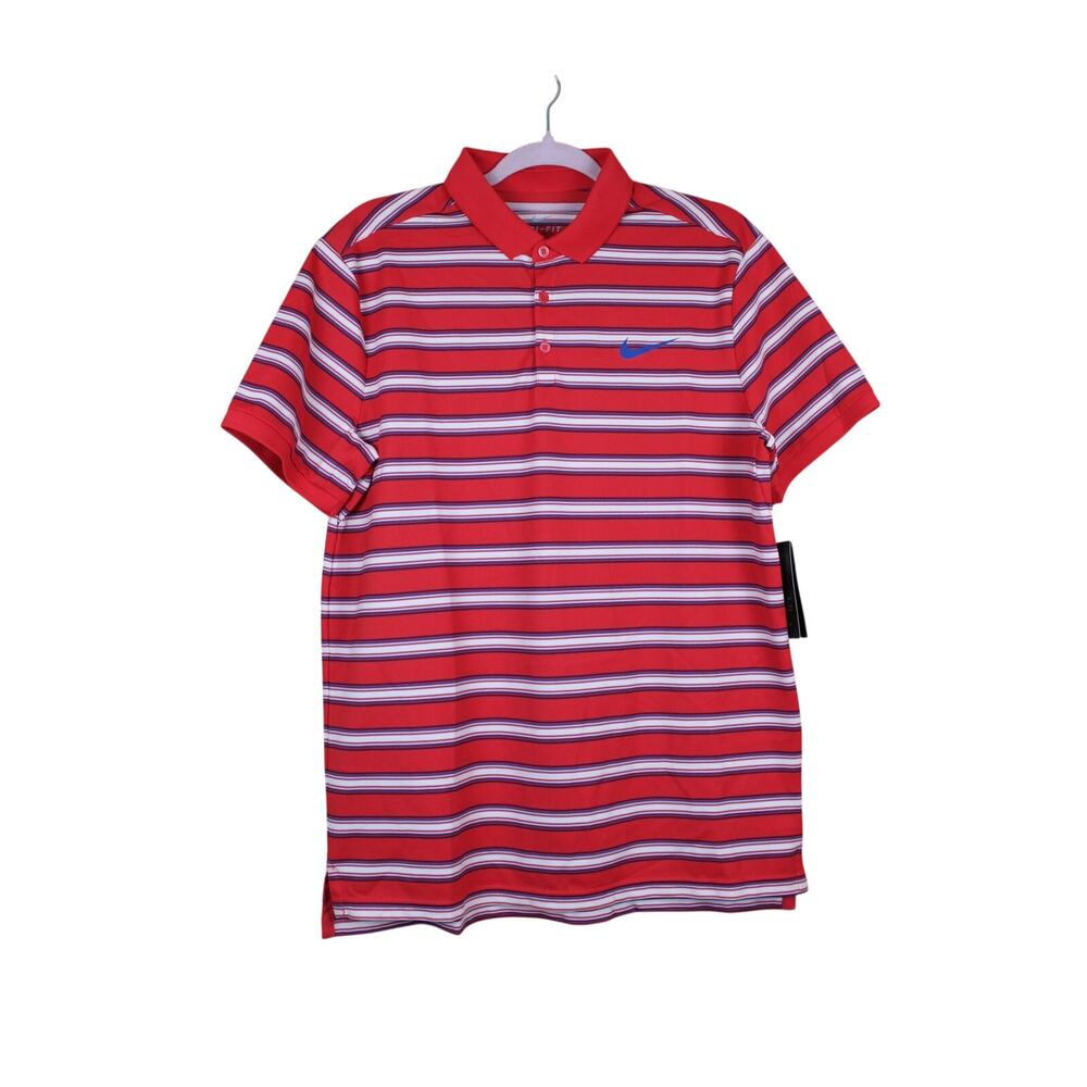 NWT Mens Nike Dri-Fit Red White Blue Striped Short Sleeve Polo Shirt Size M